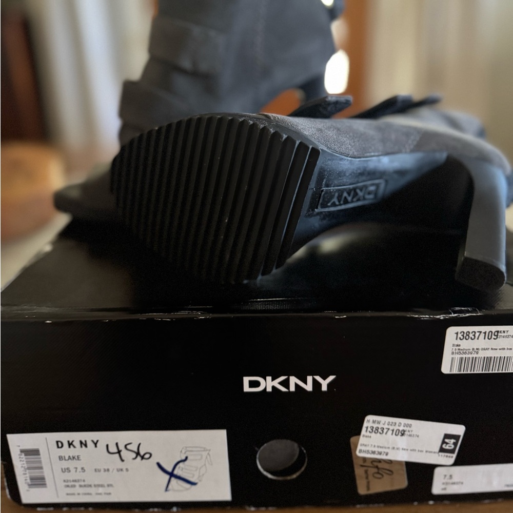 DKNY Gray Suede High Heel Ankle Boots